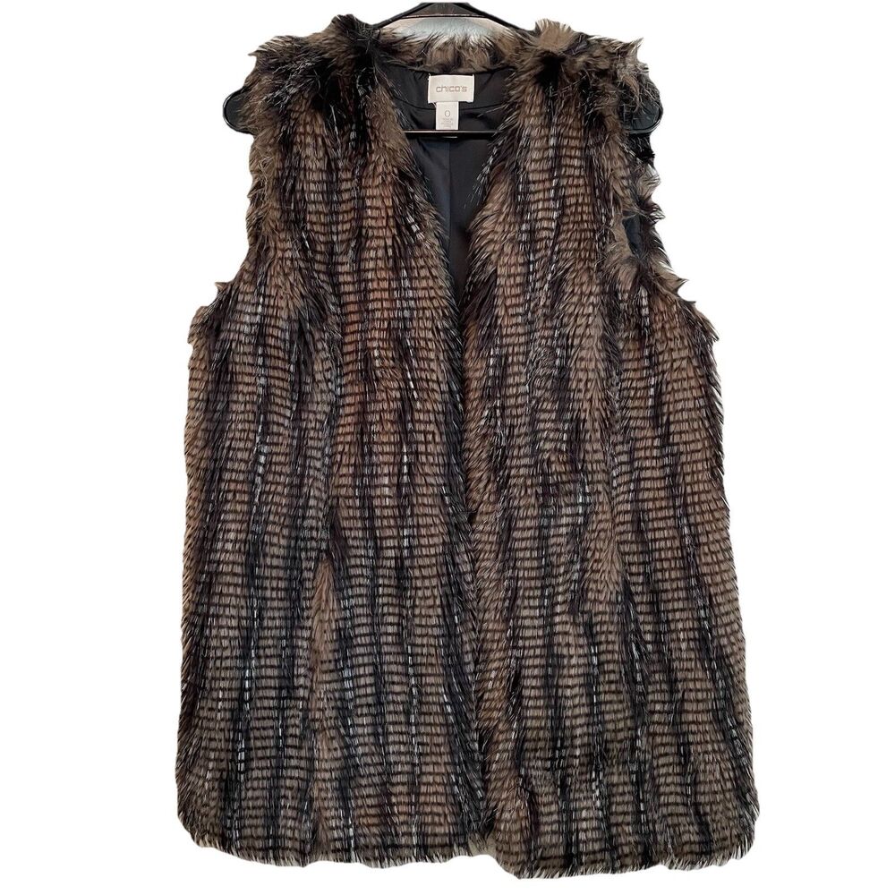Chico's Faux Fur Multicolor Brown Vest Sz-0